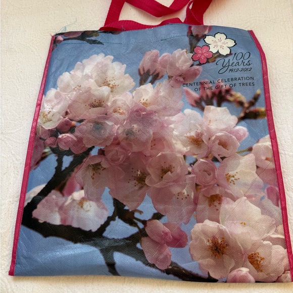 Cherry Blossom Tote Bag with Red Handles - Picture 4 of 7
